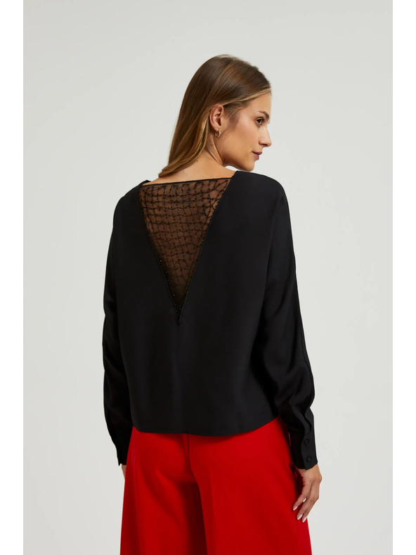Moodo Crna bluza s ručno prišivenim perlicama na izrezu Moodo