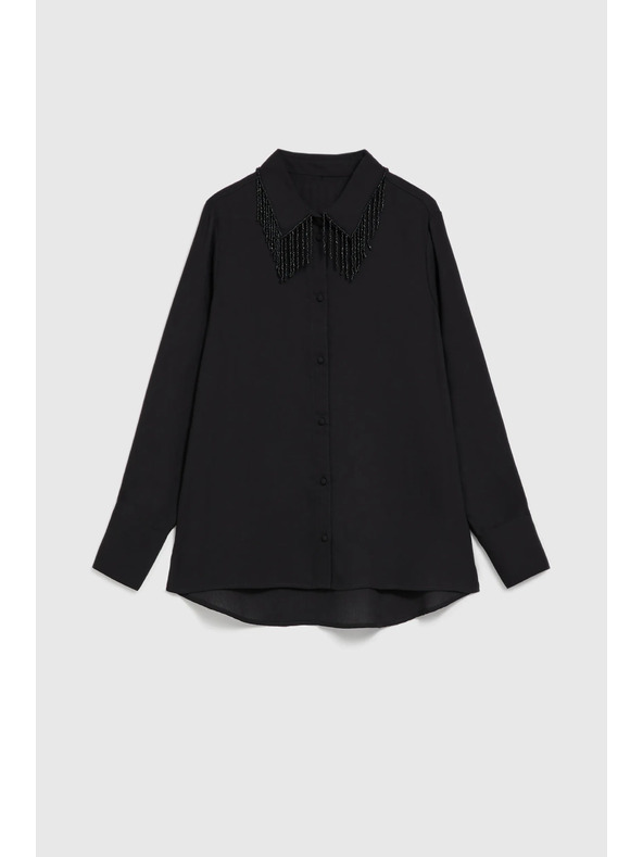 Moodo Crna bluza s ručno prišivenim perlicama Moodo