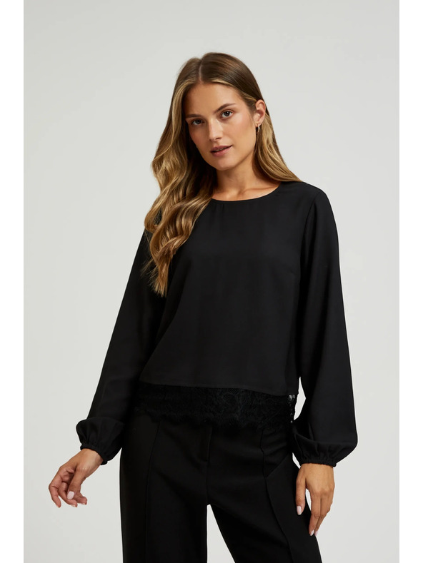 Moodo Crna košulja s čipkom i napuhnutim rukavima Moodo