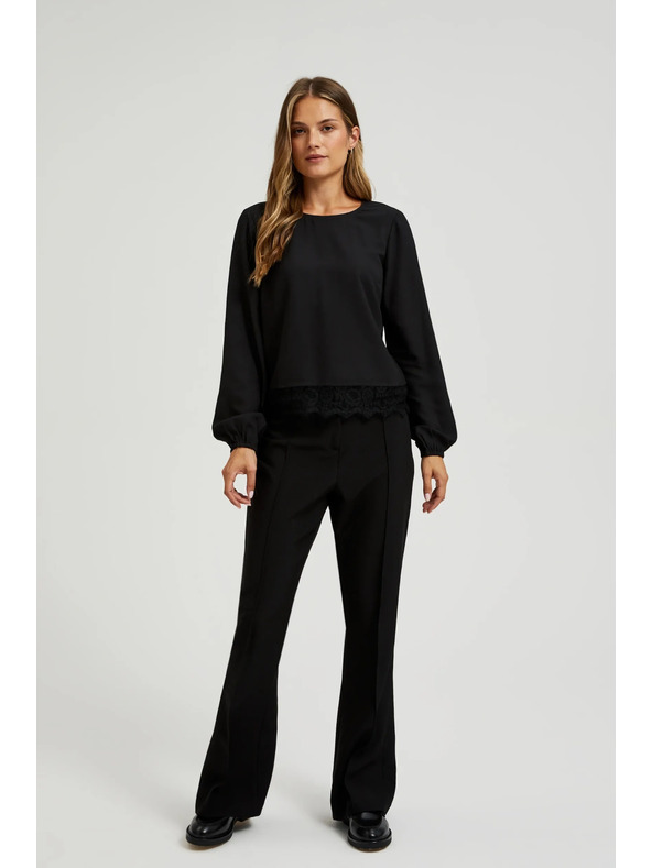 Moodo Crna košulja s čipkom i napuhnutim rukavima Moodo