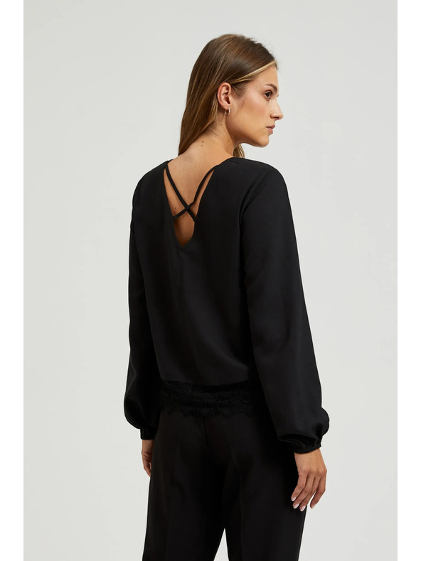 Moodo Crna košulja s čipkom i napuhnutim rukavima Moodo