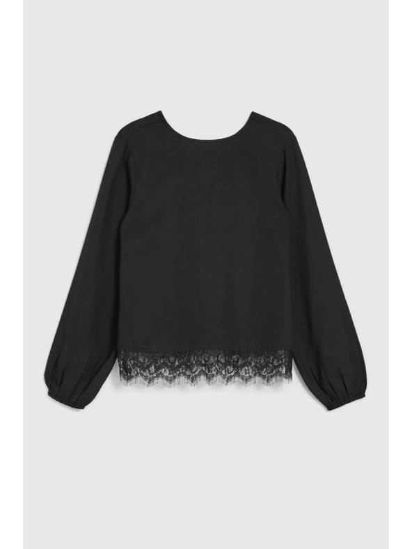 Moodo Crna košulja s čipkom i napuhnutim rukavima Moodo