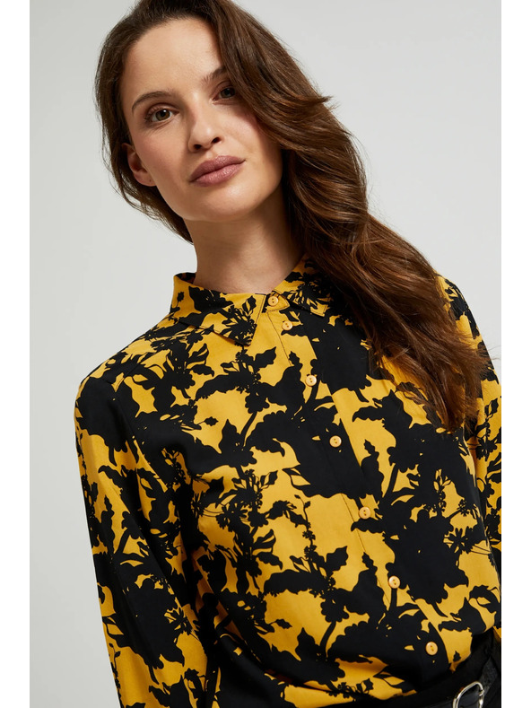 Moodo Viskozna košulja sa printom i ovratnikom žuta Moodo