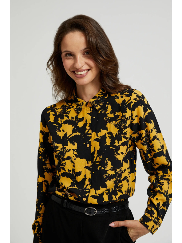 Moodo Viskozna košulja sa printom i ovratnikom žuta Moodo