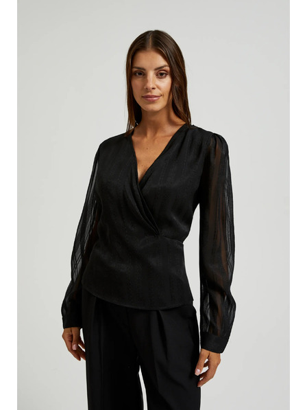 Moodo Elegantna crna košulja s V-izrezom Moodo