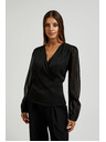 Moodo Elegantna crna košulja s V-izrezom Moodo