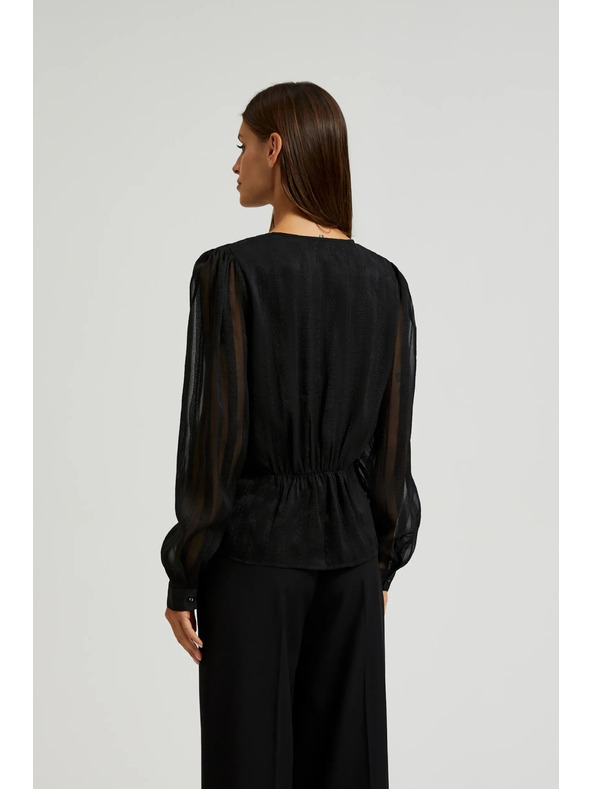 Moodo Elegantna crna košulja s V-izrezom Moodo