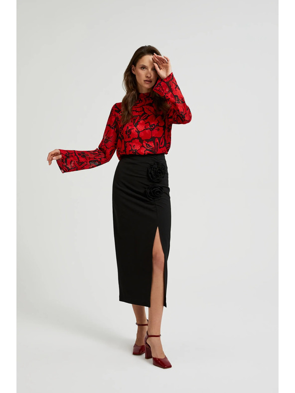 Moodo Crna košulja Moodo s cvjetnim uzorkom i širokim rukavima