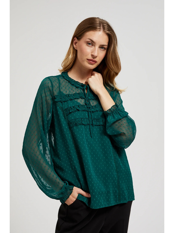 Moodo Zelena košulja s volanima i vezom na izrezu Moodo