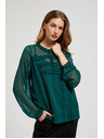 Moodo Zelena košulja s volanima i vezom na izrezu Moodo
