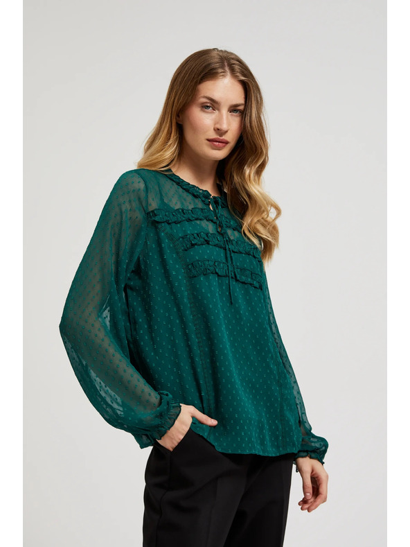 Moodo Zelena košulja s volanima i vezom na izrezu Moodo