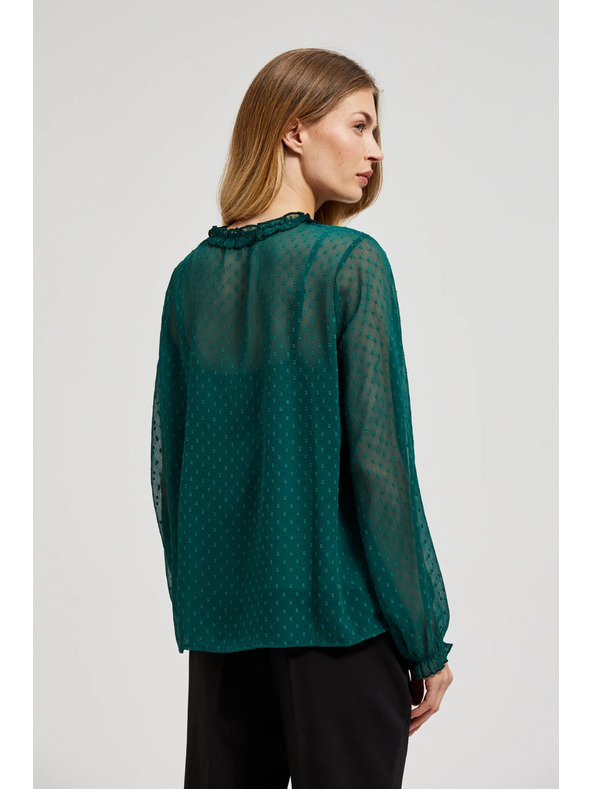 Moodo Zelena košulja s volanima i vezom na izrezu Moodo