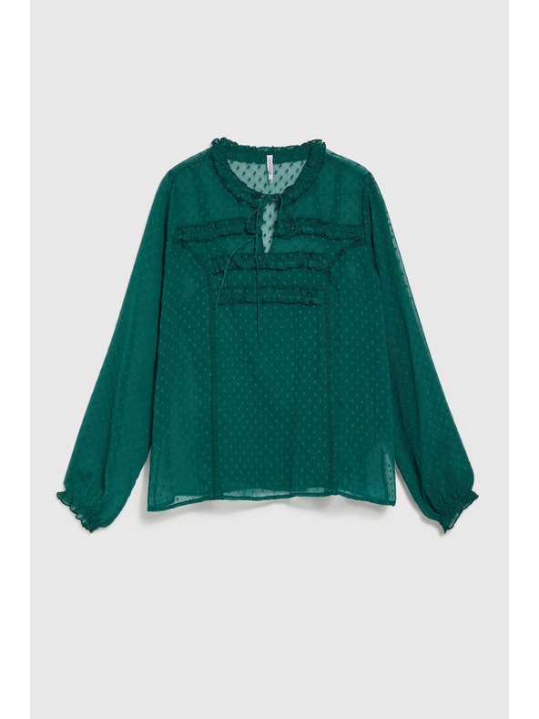 Moodo Zelena košulja s volanima i vezom na izrezu Moodo