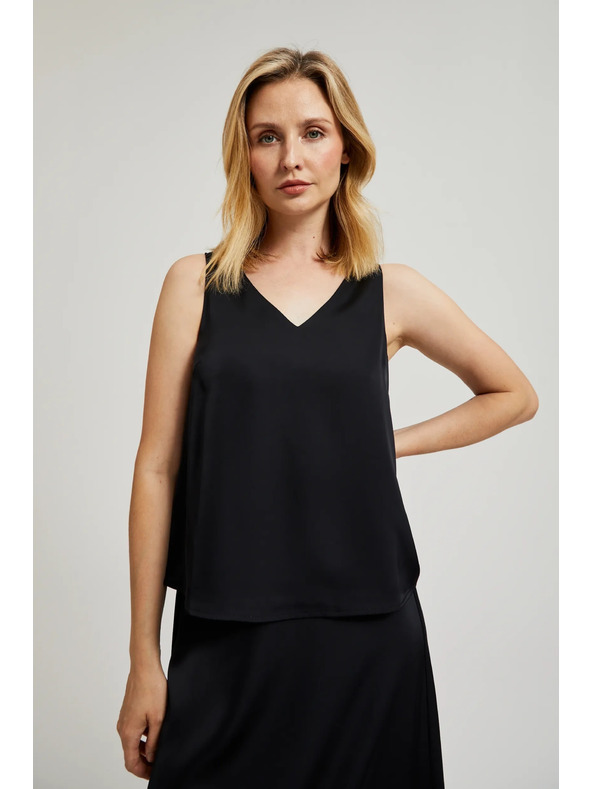 Moodo Glatka košulja s V-izrezom crna Moodo