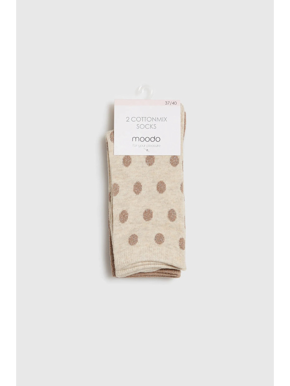 Moodo 2 para dugih čarapa ukrašenih metalnom niti bež Moodo