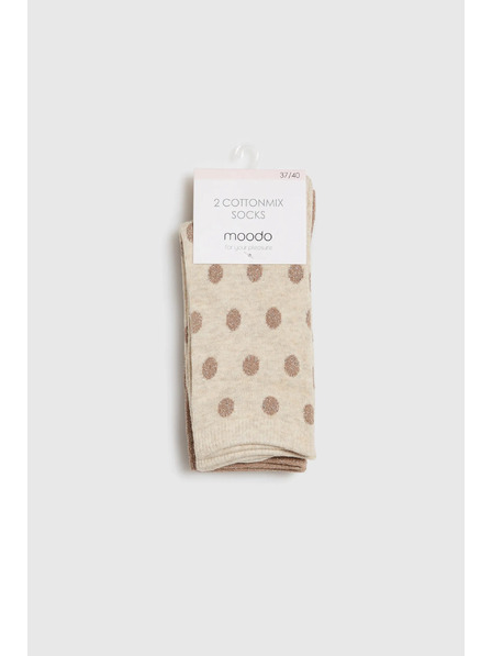 Moodo 2 para dugih čarapa ukrašenih metalnom niti bež Moodo