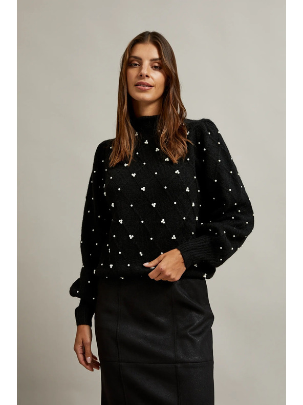 Moodo Crni džemper ukrašen perlicama Moodo