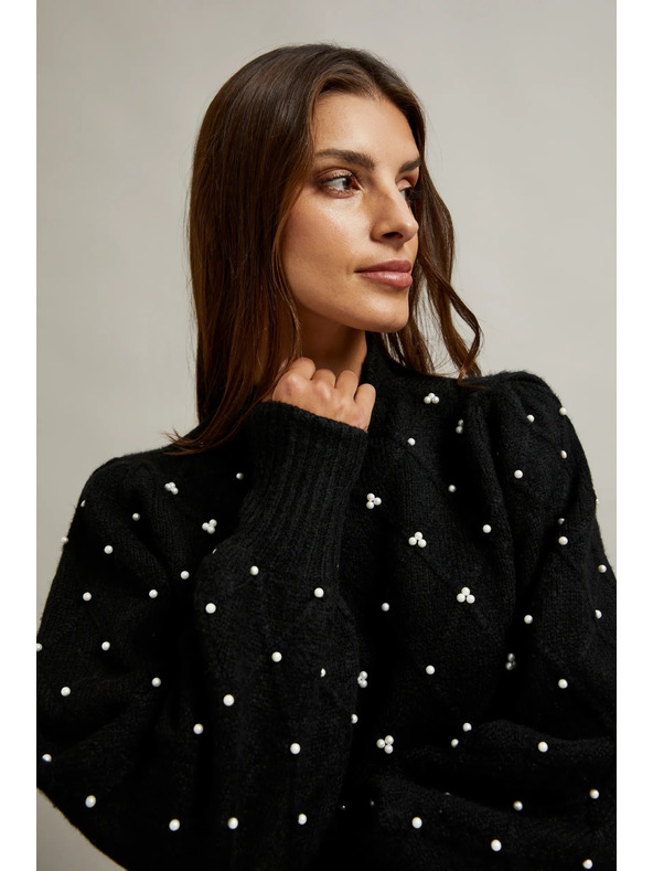 Moodo Crni džemper ukrašen perlicama Moodo