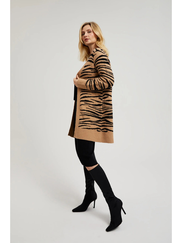 Moodo Bež kardigan dugih rukava sa životinjskim uzorkom Moodo