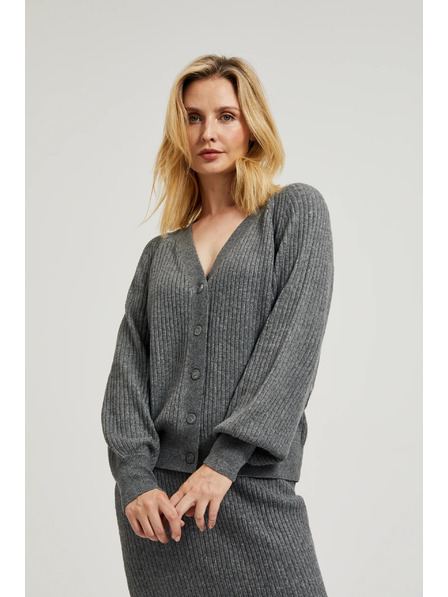 Moodo Sivi kardigan s gumbima i napuhnutim rukavima Moodo