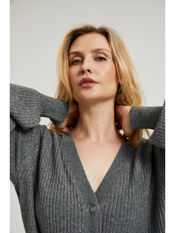Moodo Sivi kardigan s gumbima i napuhnutim rukavima Moodo
