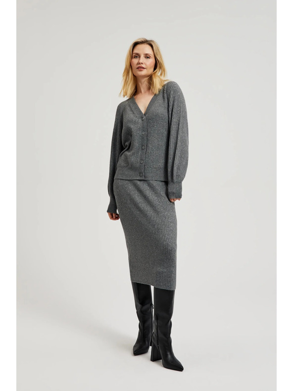 Moodo Sivi kardigan s gumbima i napuhnutim rukavima Moodo