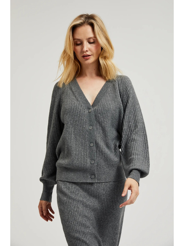 Moodo Sivi kardigan s gumbima i napuhnutim rukavima Moodo