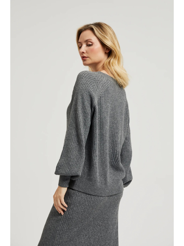 Moodo Sivi kardigan s gumbima i napuhnutim rukavima Moodo