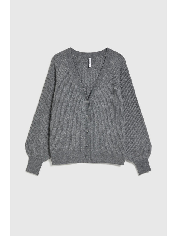 Moodo Sivi kardigan s gumbima i napuhnutim rukavima Moodo