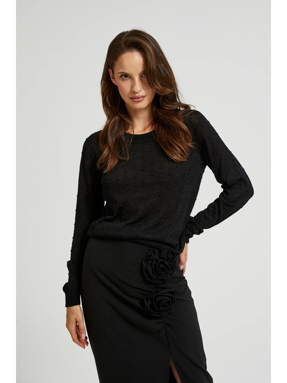 Moodo Džemper dugih rukava ukrašen metalnom niti crne boje Moodo