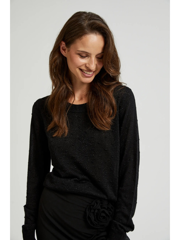 Moodo Džemper dugih rukava ukrašen metalnom niti crne boje Moodo