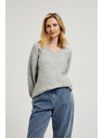 Moodo Glatki džemper s V-izrezom i rebrima sive boje Moodo