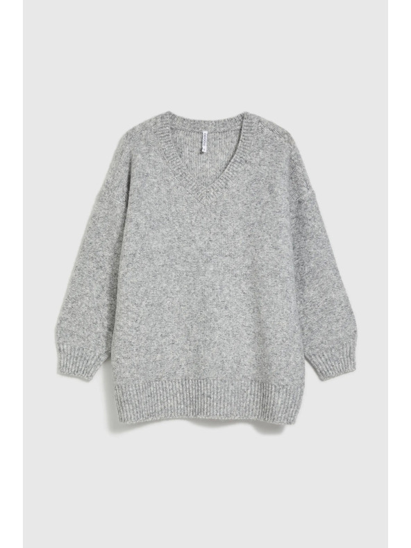 Moodo Glatki džemper s V-izrezom i rebrima sive boje Moodo