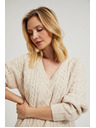 Moodo Pleteni bež džemper s V-izrezom Moodo
