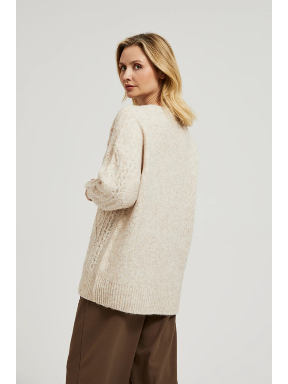 Moodo Pleteni bež džemper s V-izrezom Moodo