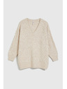 Moodo Pleteni bež džemper s V-izrezom Moodo