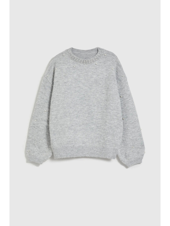 Moodo Džemper ukrašen perlicama sive boje Moodo