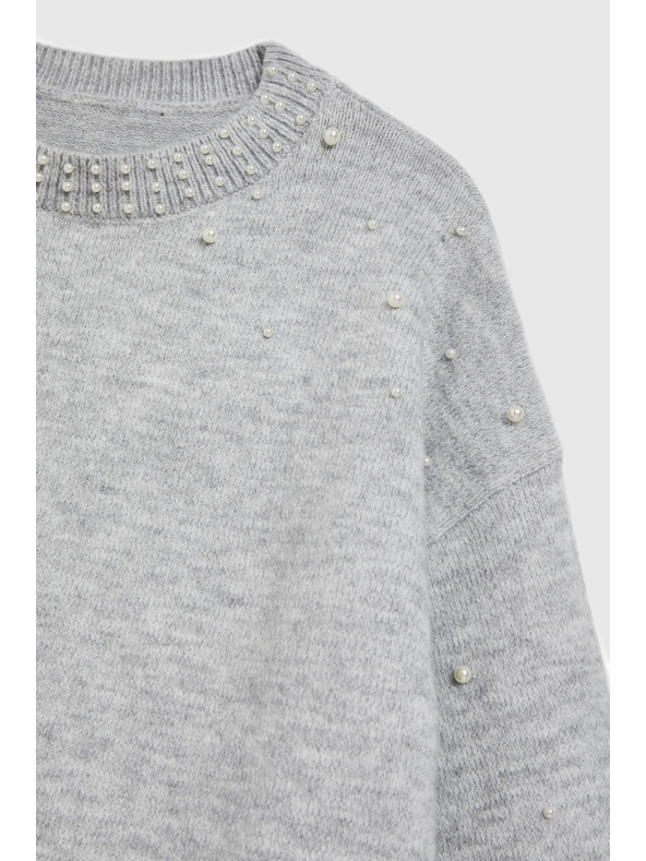Moodo Džemper ukrašen perlicama sive boje Moodo