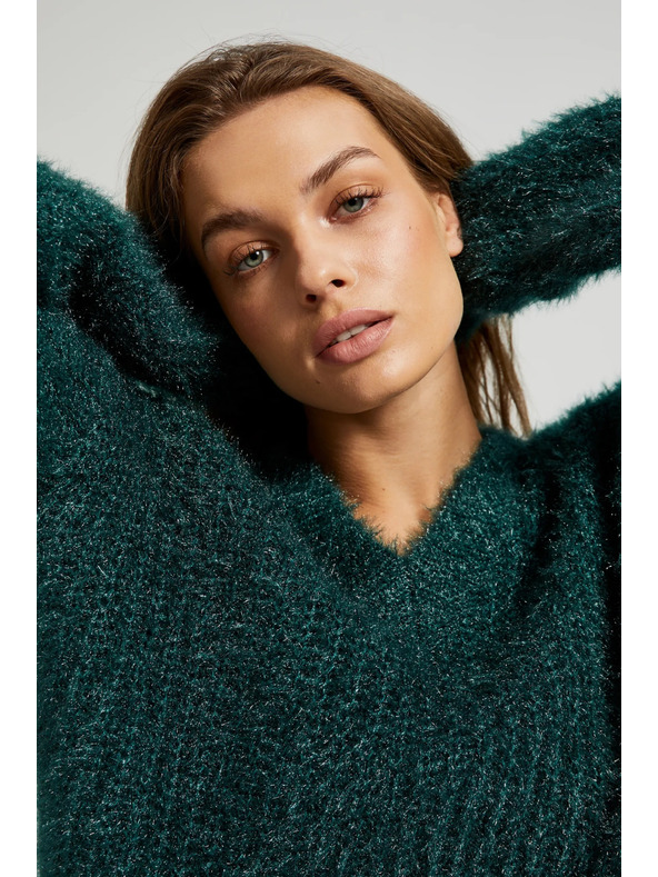 Moodo Мачкасти džemper s metalnom niti zelene boje Moodo