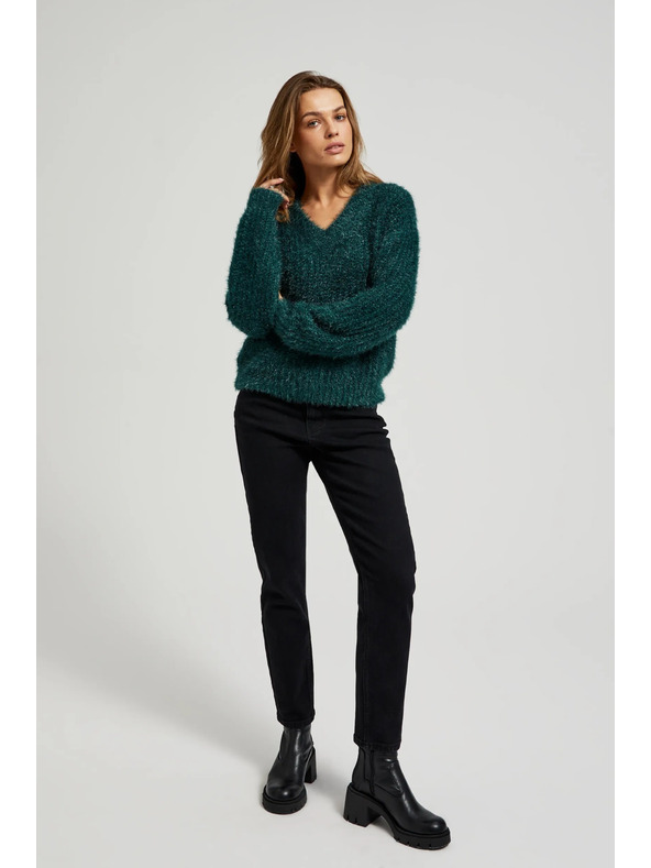 Moodo Мачкасти džemper s metalnom niti zelene boje Moodo