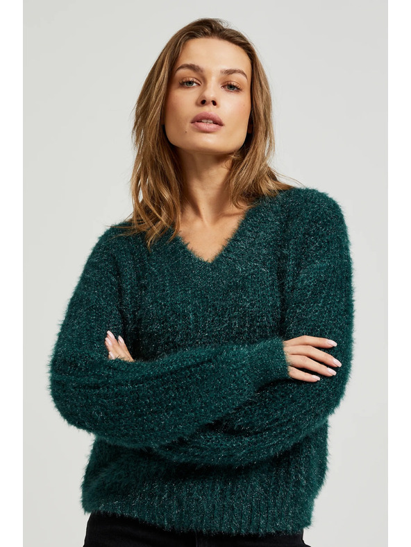 Moodo Мачкасти džemper s metalnom niti zelene boje Moodo