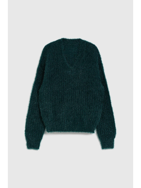 Moodo Мачкасти džemper s metalnom niti zelene boje Moodo