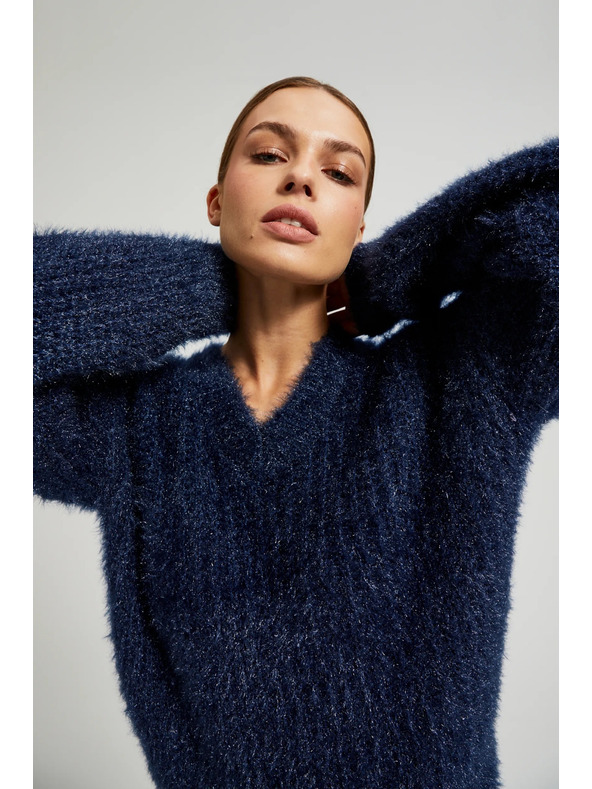 Moodo Мачкасти džemper s metalnom niti tamno plave boje Moodo