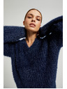 Moodo Мачкасти džemper s metalnom niti tamno plave boje Moodo
