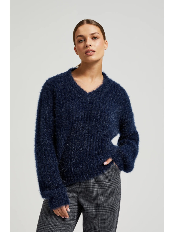 Moodo Мачкасти džemper s metalnom niti tamno plave boje Moodo