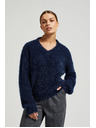 Moodo Мачкасти džemper s metalnom niti tamno plave boje Moodo