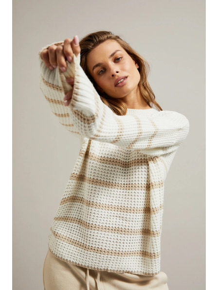 Moodo Bež džemper s prugama i okruglim izrezom Moodo