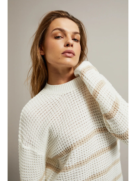 Moodo Bež džemper s prugama i okruglim izrezom Moodo