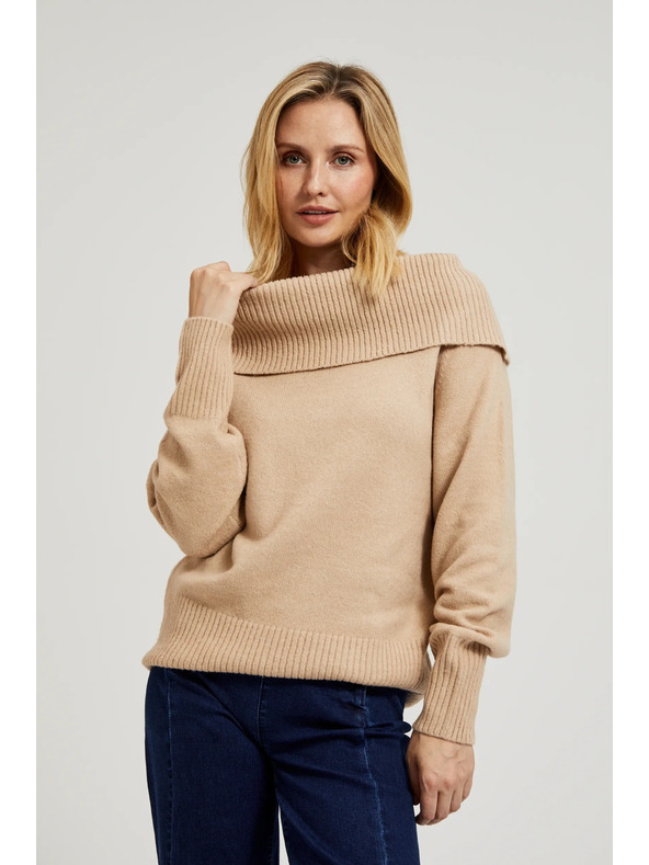 Moodo Bež džemper s preklopljenim izrezom Moodo