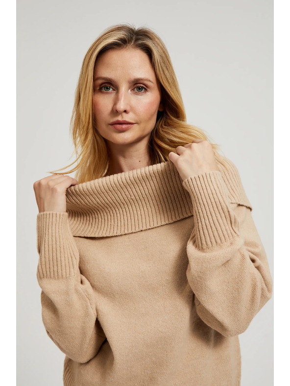 Moodo Bež džemper s preklopljenim izrezom Moodo